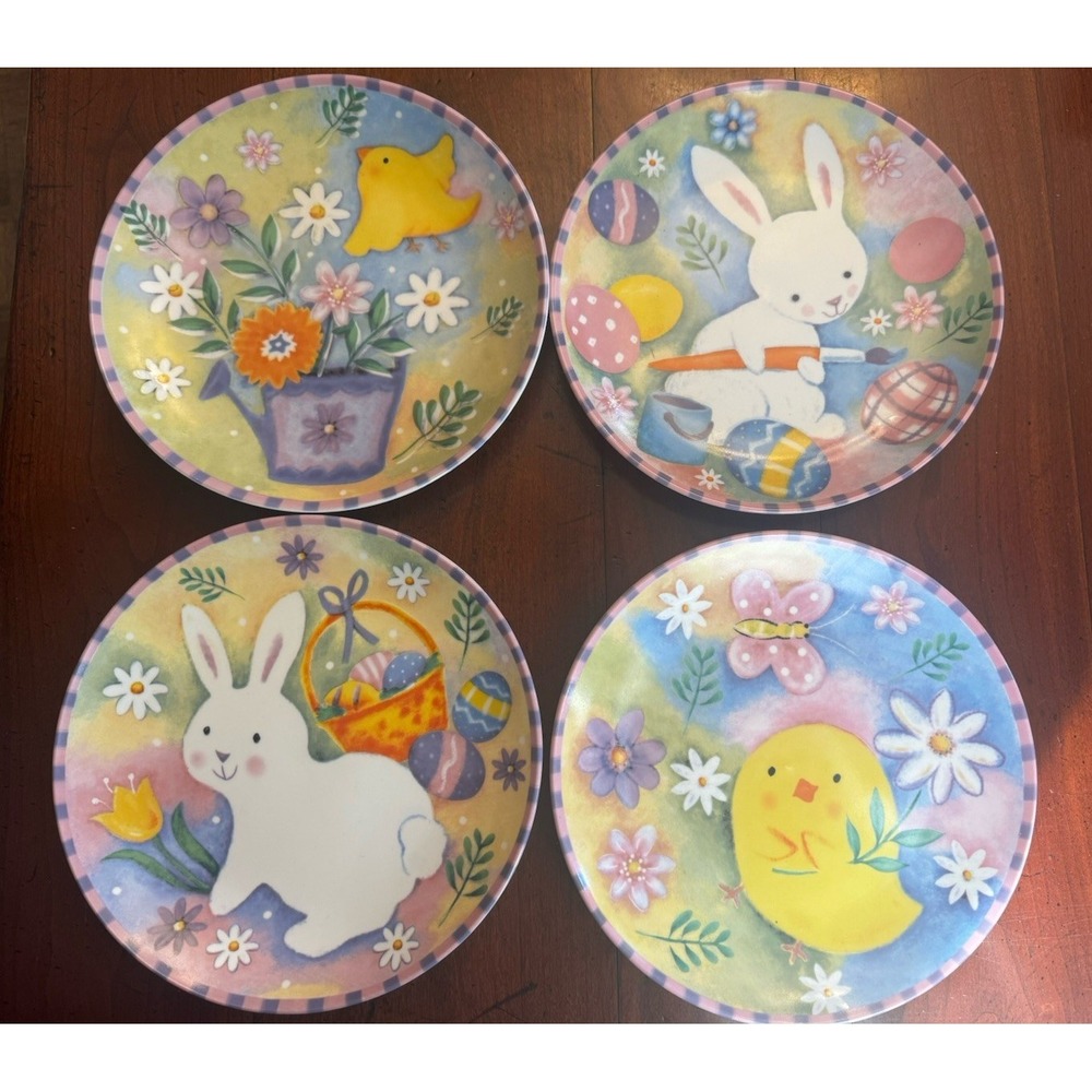 Set of 4 Easter Bunny Chick Egg Spring‎ Appetizer Dessert 8" Plates